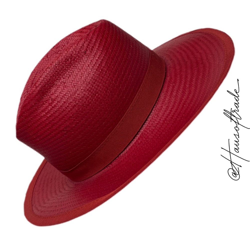 MAXMARA Weekend Rolle Red Straw Ribbon Hat - Picture 10 of 16